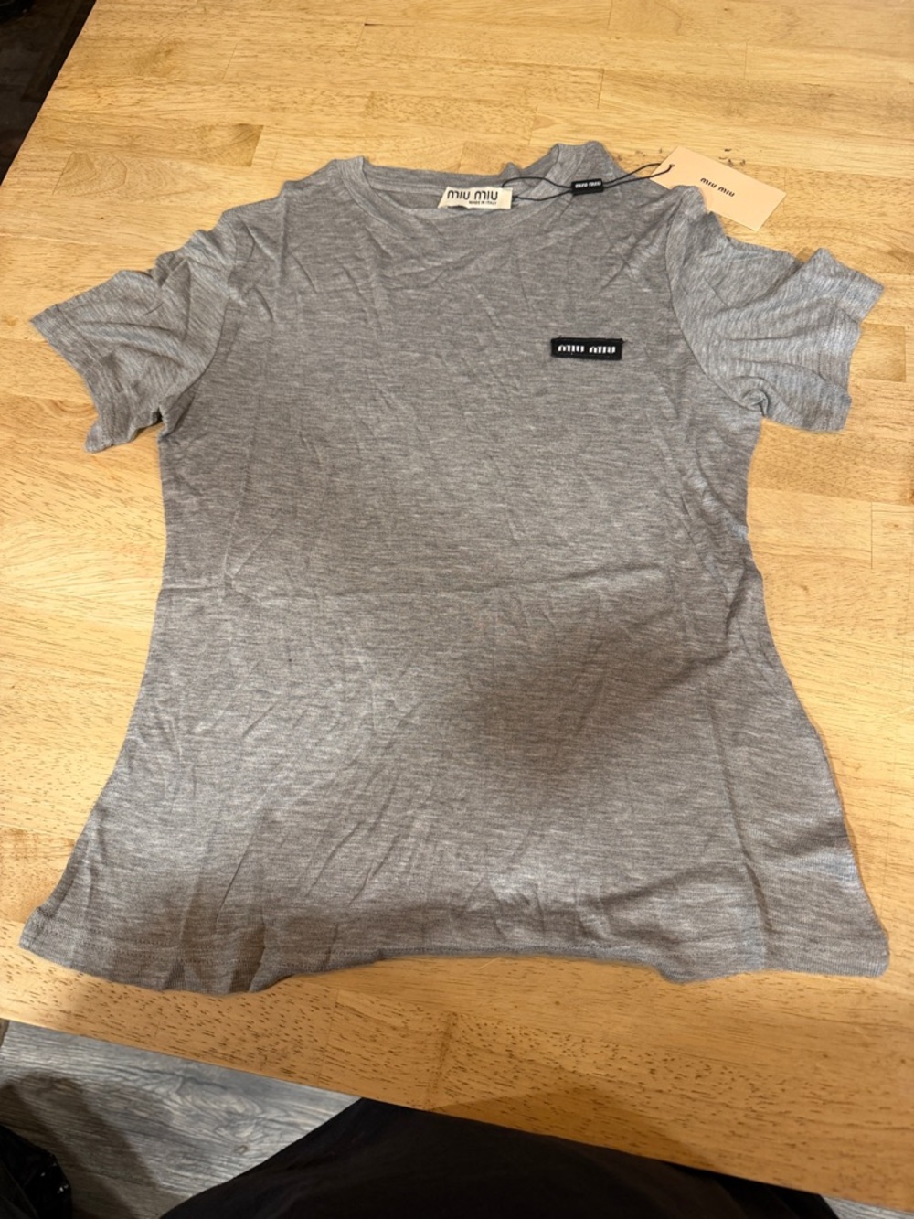 Miu Miu Light Gray Short Sleeve Logo Tee(6)